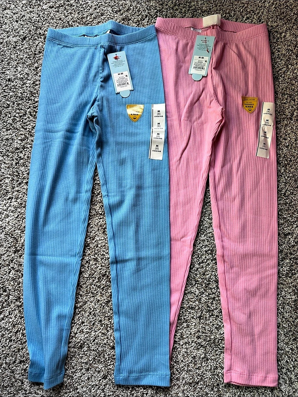 NWT 2 Cat & Jack Girls Ribbed Leggings Blue & Pink Size Medium 8